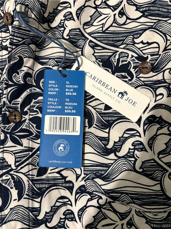 Caribbean Joe Other - Caribbean Joe Navy and White Floral-Print Button Shirt